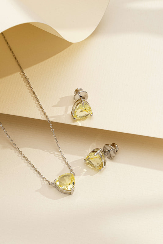 Conjunto de Colar e Brincos Coração com Zircônia Verde Claro